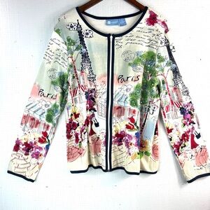 Koret 14 Multicolor Paris Print Cotton Zip Front Top